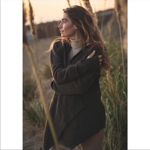 Betabrand Black Sheep Wool Blend Hooded Wrap Sweater